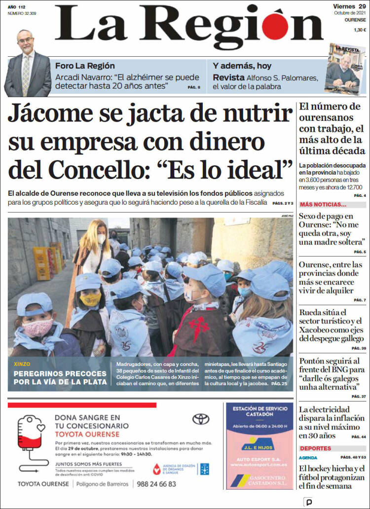 Portada de La Región de Ourense (Espa&ntilde;a)