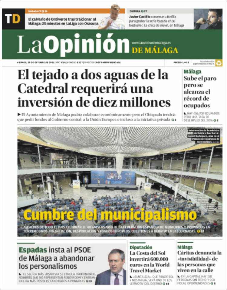 Portada de La Opinión de Málaga (Espagne)