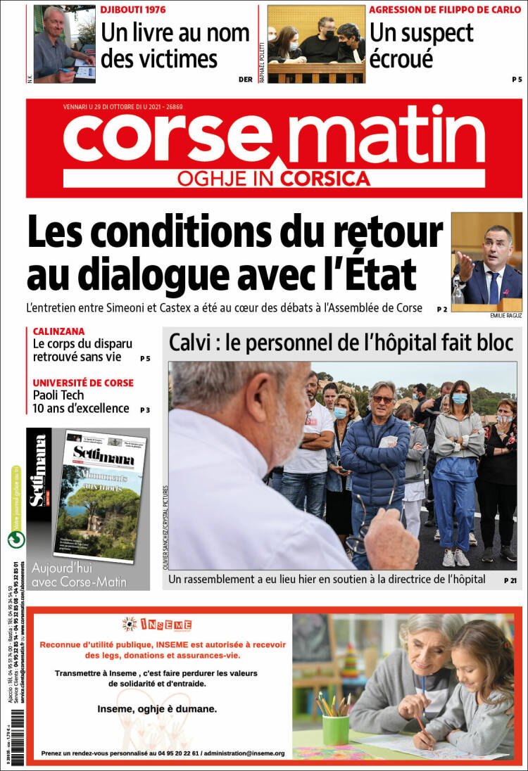 Portada de Corse-Matin (Francia)