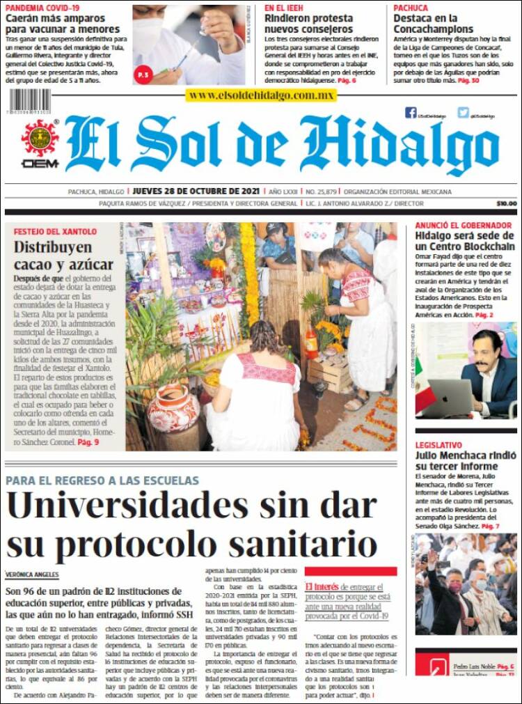 Portada de El Sol de Hidalgo (Mexique)