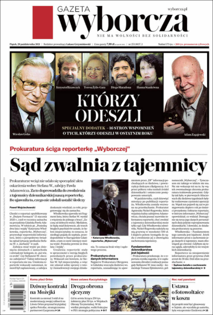 Portada de Gazeta Wyborcza (Pologne)