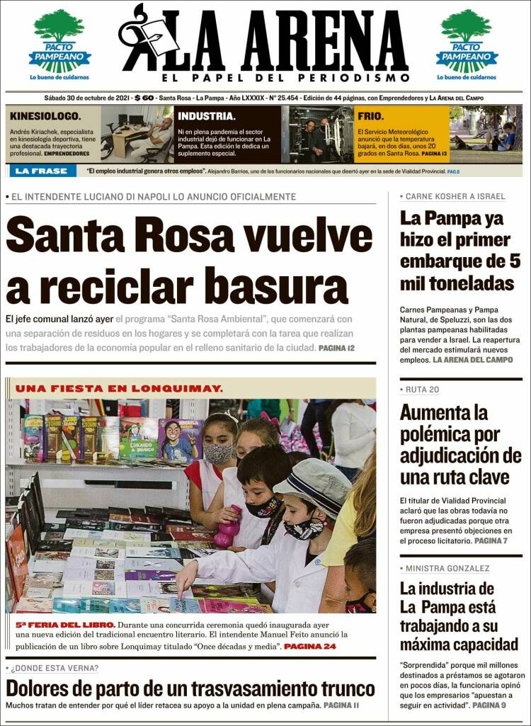 Portada de Diario La Arena (Argentina)