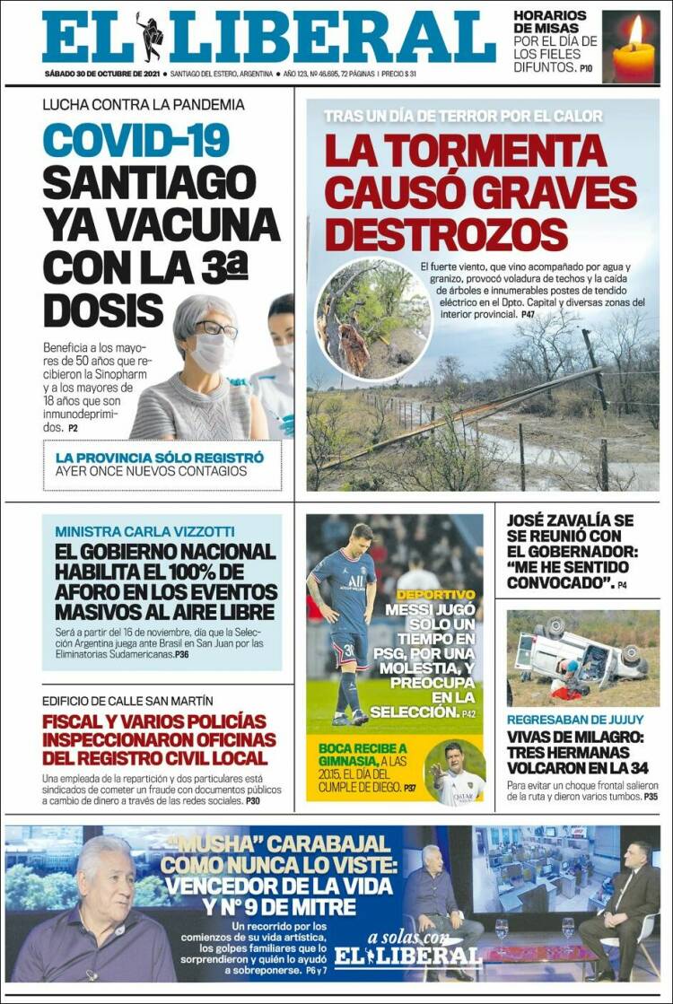 Portada de Diario El Liberal (Argentina)