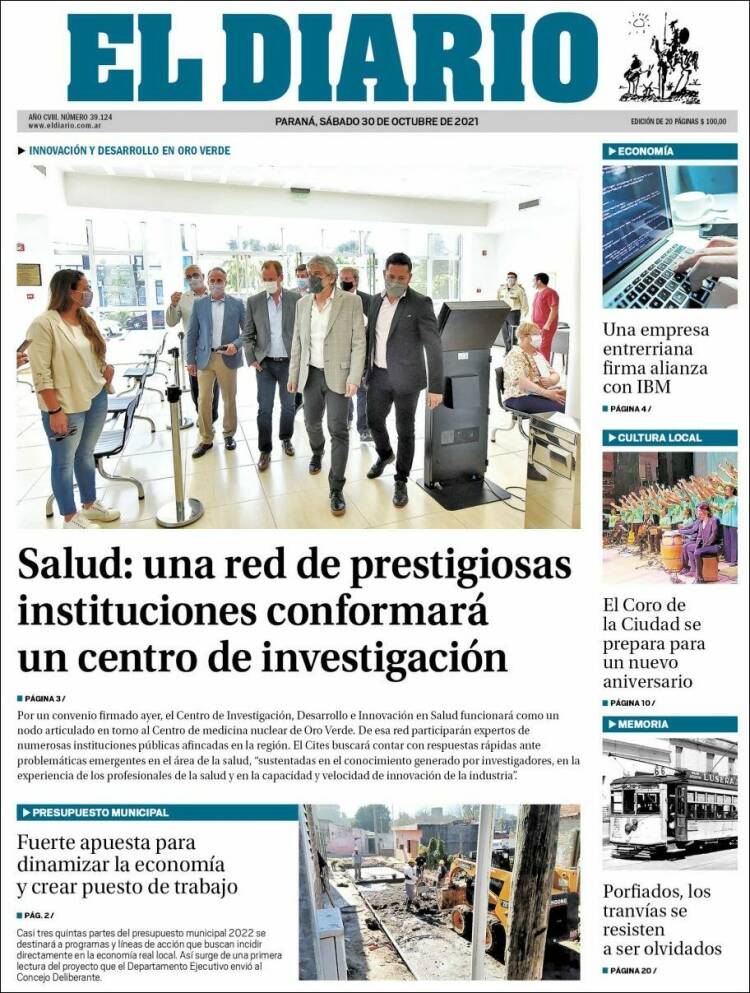 Portada de El Diario de Paraná (Argentina)