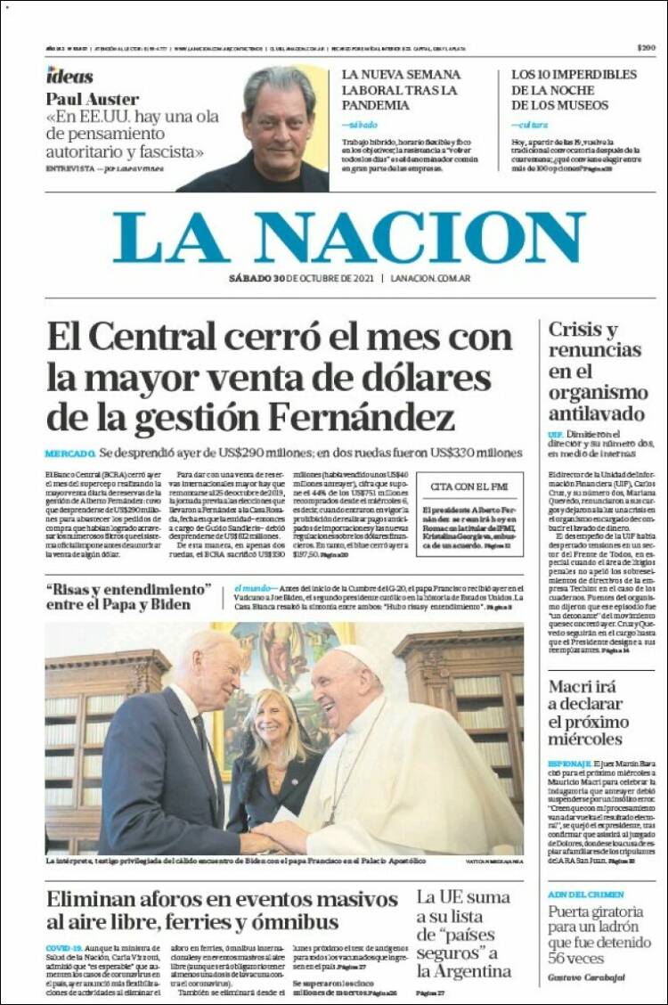 Portada de La Nación (Argentina)