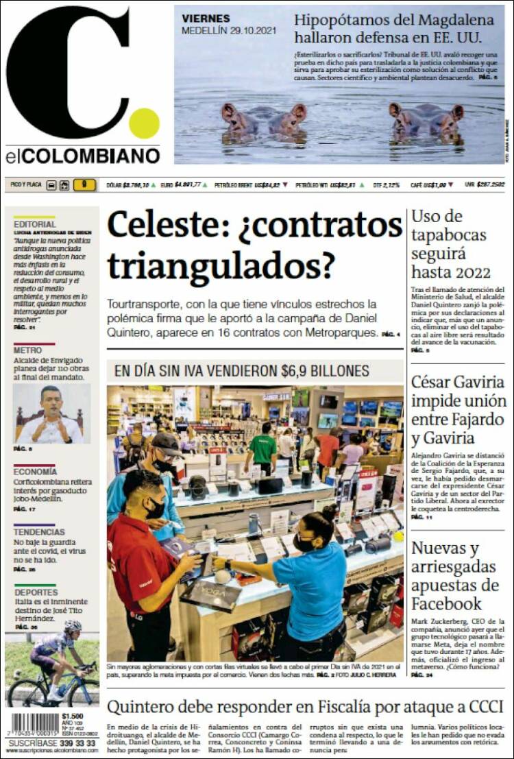 Portada de El Colombiano (Colombia)