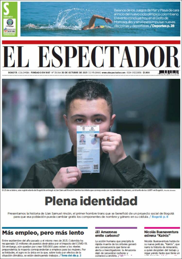 Portada de El Espectador (Colombia)