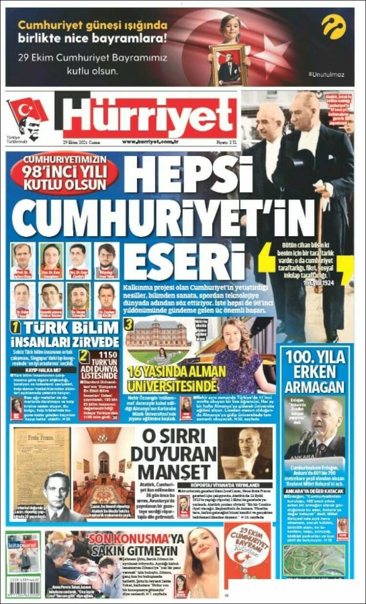 Portada de Hürriyet (Turqu&iacute;a)