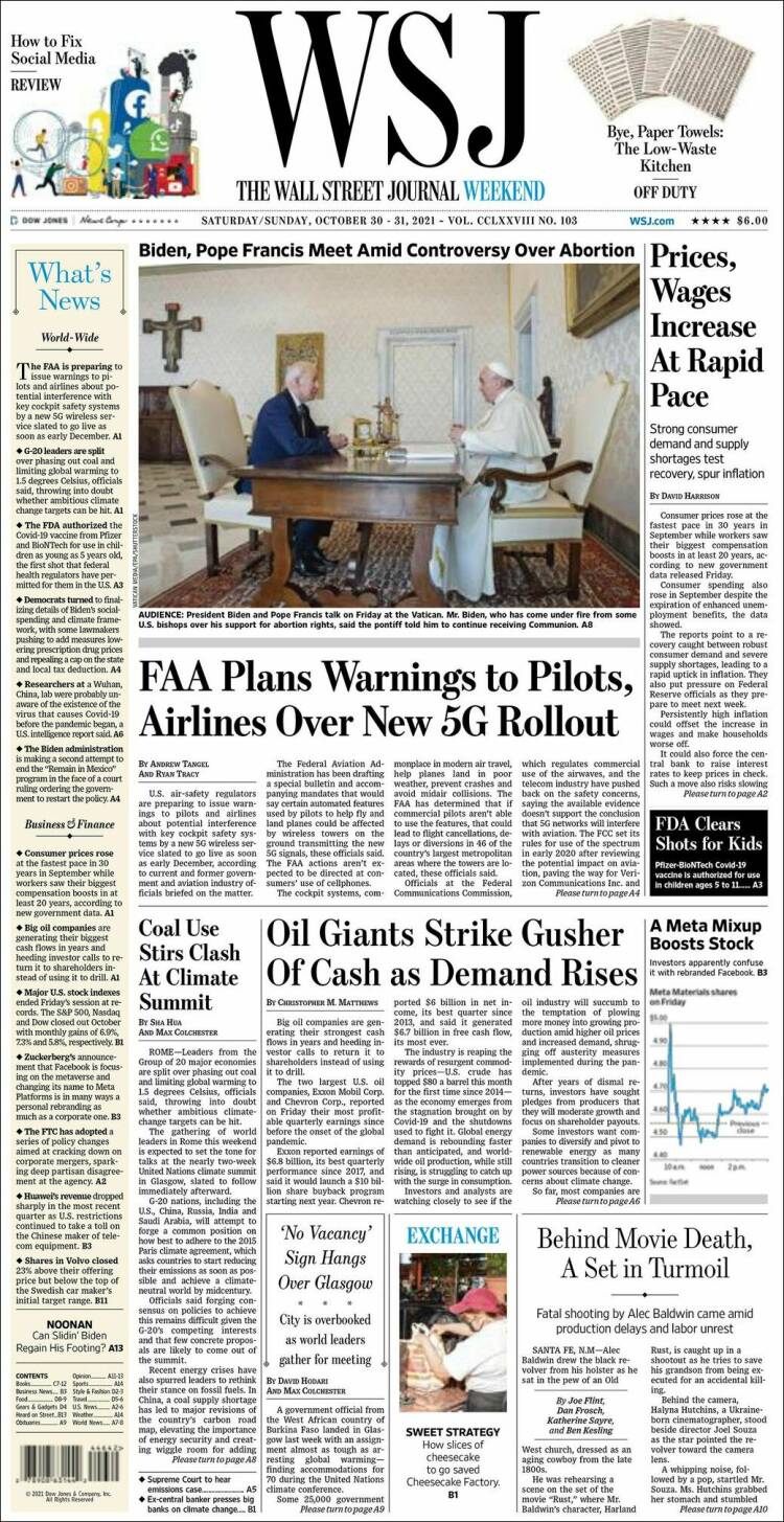 Portada de Wall Street Journal (USA)