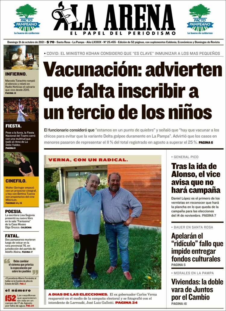 Portada de Diario La Arena (Argentina)