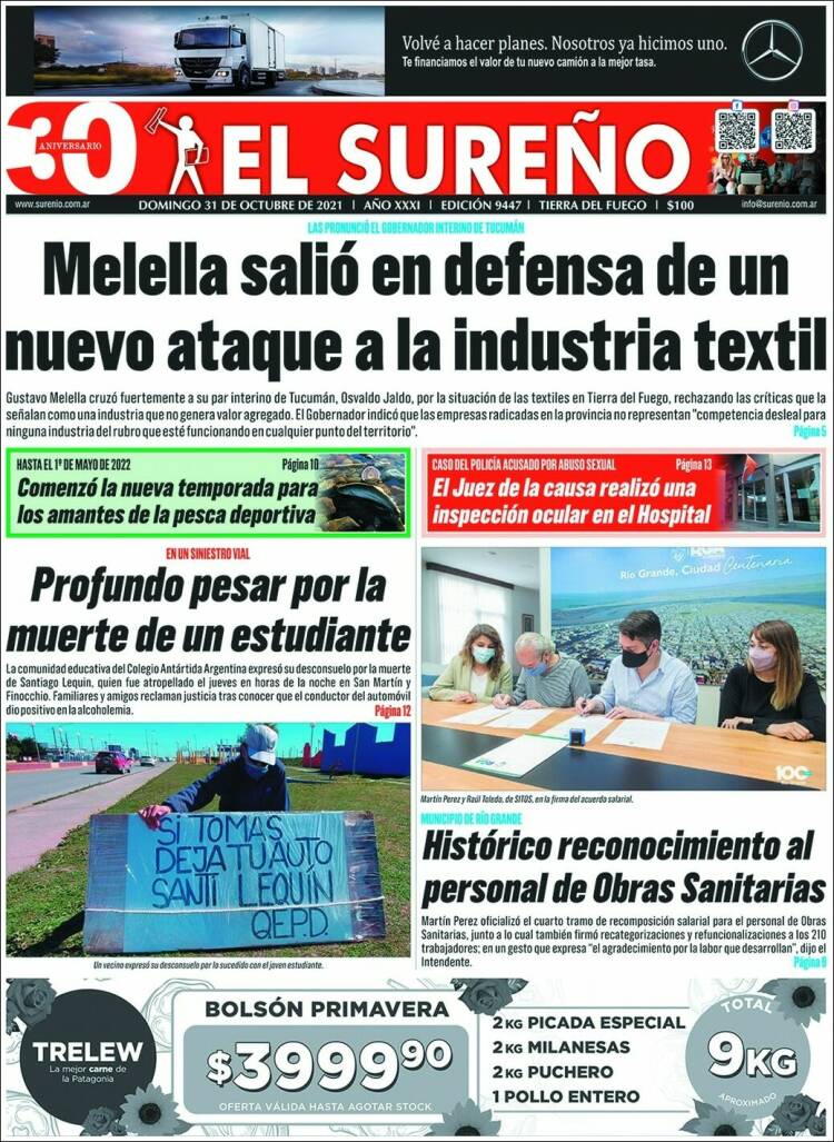Portada de Diario El Sureño (Argentina)
