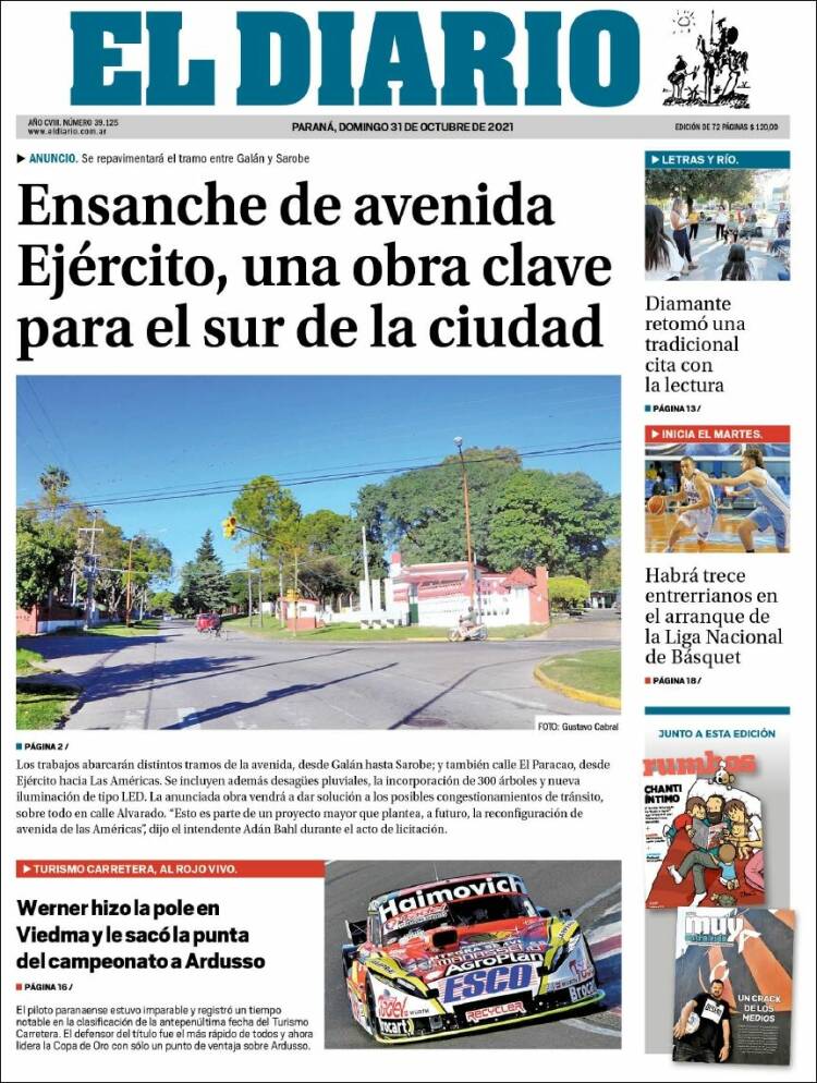 Portada de El Diario de Paraná (Argentina)