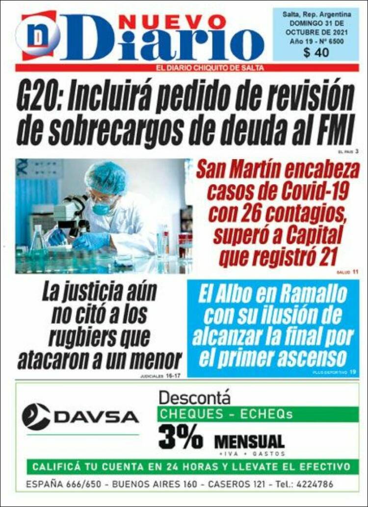 Portada de Nuevo Diario de Salta (Argentina)