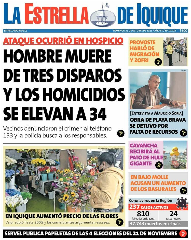 Portada de La Estrella de Iquique (Chile)
