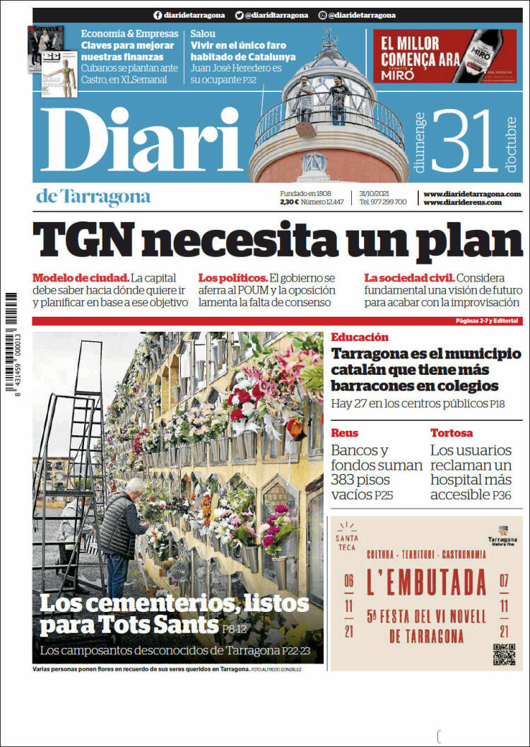 Portada de Diari de Tarragona (España)