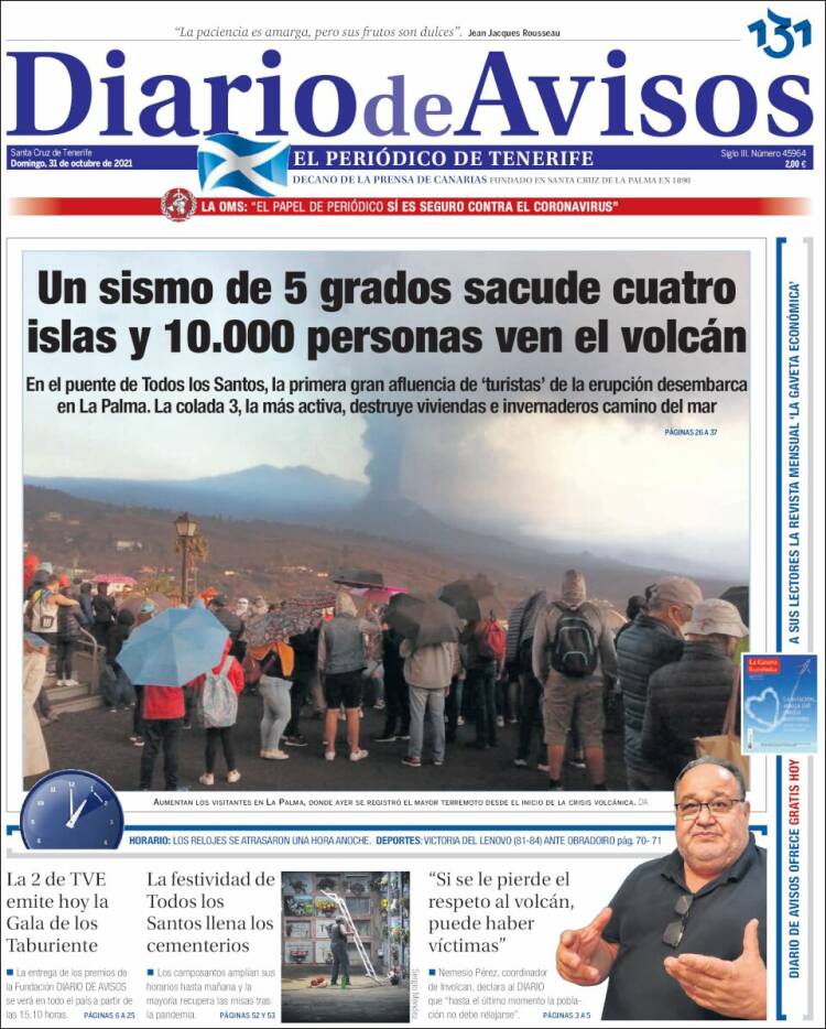 Portada de Diarios de Avisos (España)