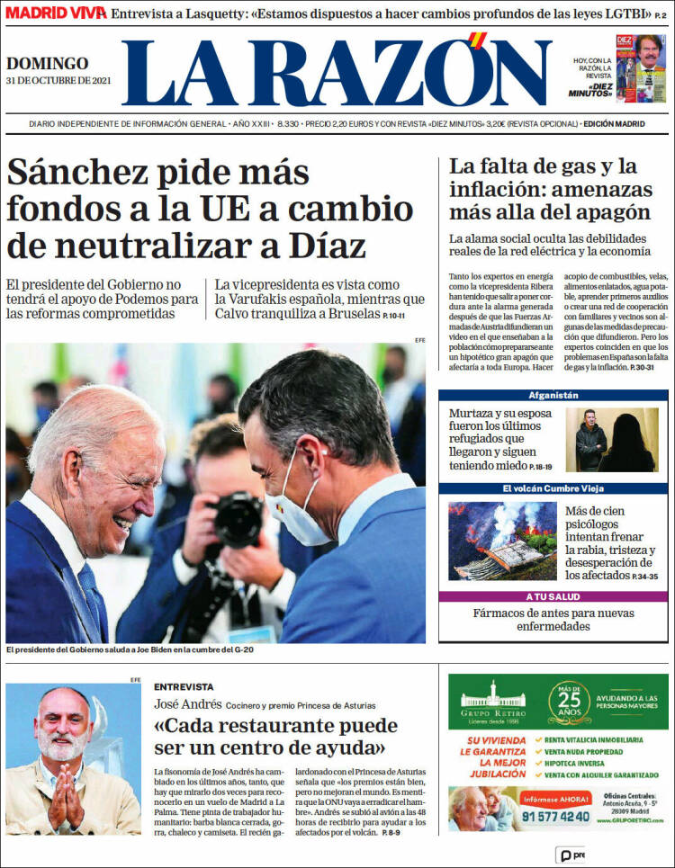 Portada de La Razón (España)