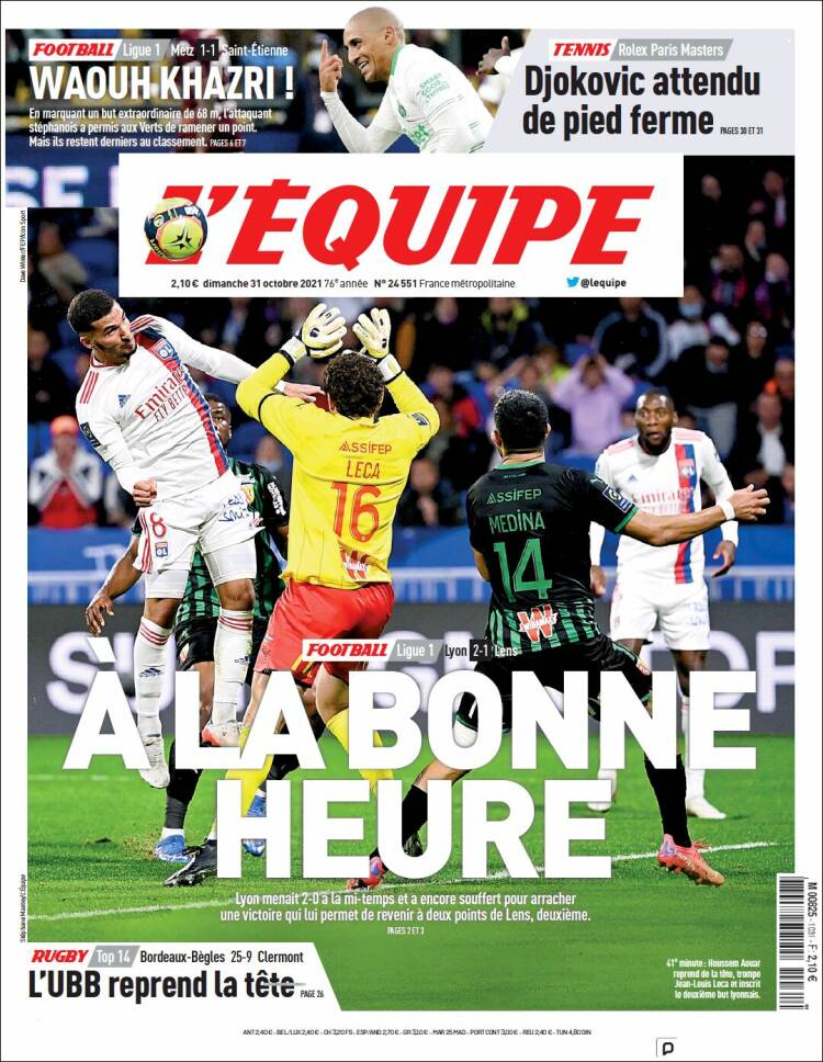Portada de L'Equipe (Francia)