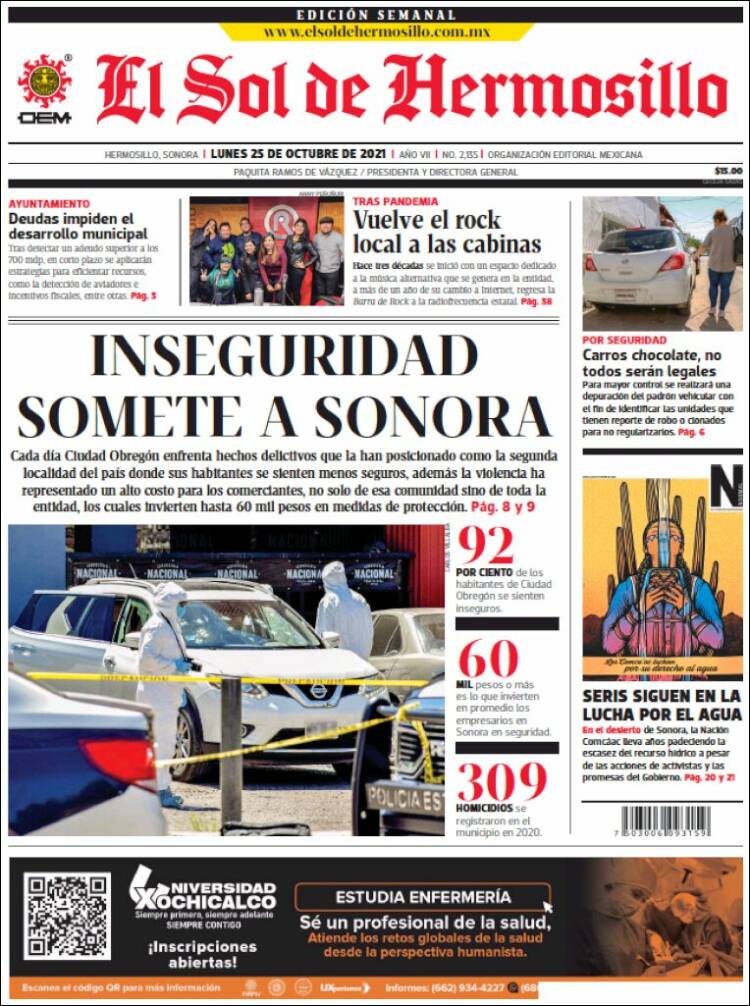 Portada de El Sol de Hermosillo (México)