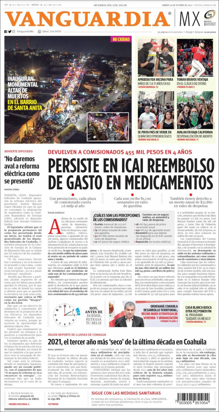 Portada de Vanguardia (Mexique)