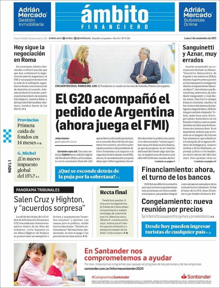 Portada de Diario Ambito Financiero (Argentine)