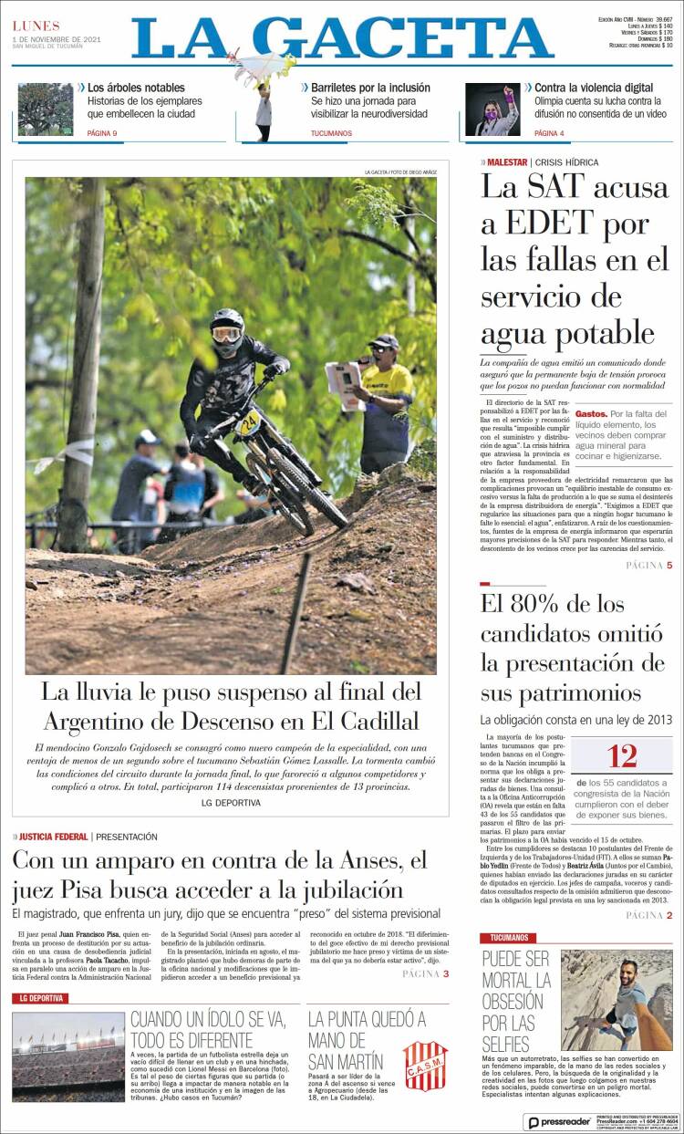 Portada de La Gaceta (Argentina)