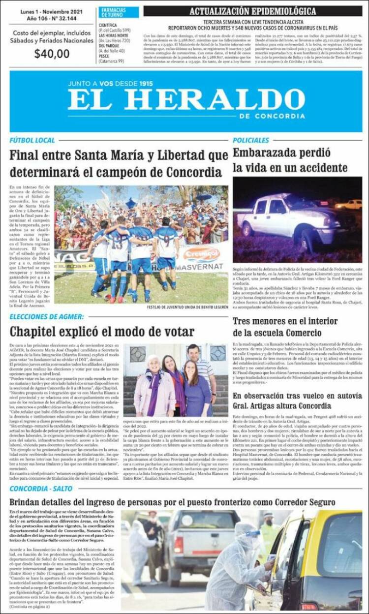 Portada de El Heraldo de Concordia (Argentina)