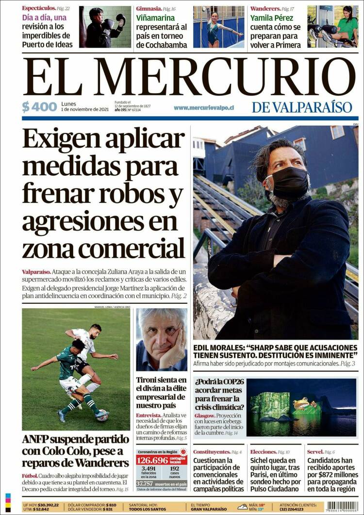 Portada de Mercurio de Valparaiso (Chile)