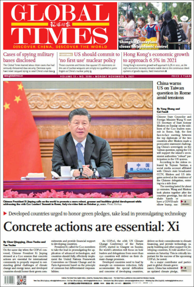 Portada de The Global Times (China)