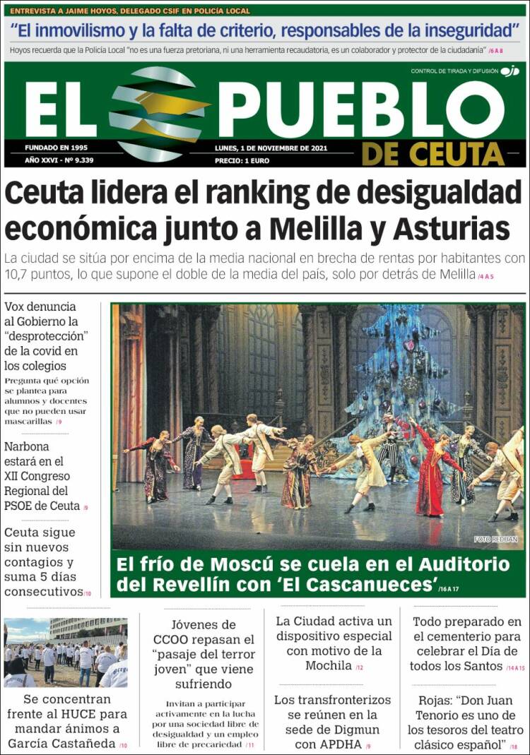 Portada de El Pueblo de Ceuta (España)