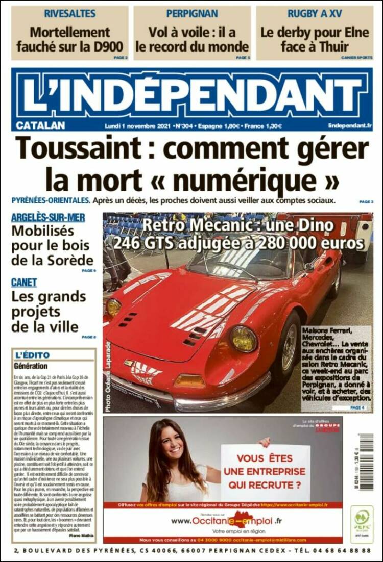 Portada de Le Indépendant (Francia)