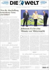 Portada de Die Welt (Alemania)