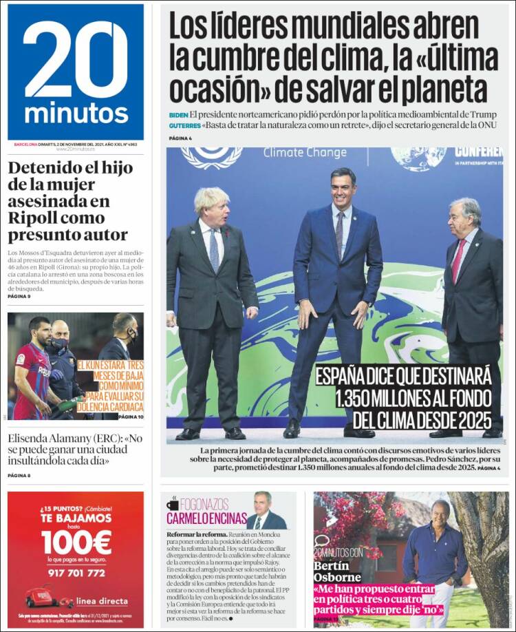Portada de 20 Minutos - Barcelona (España)