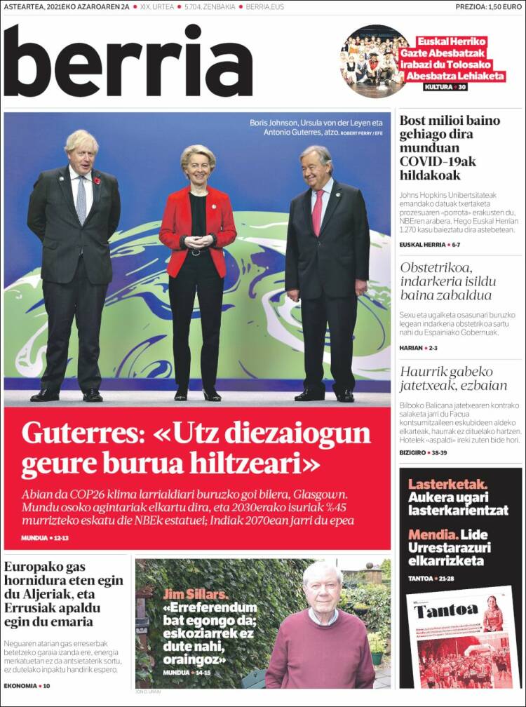 Portada de Berria (España)