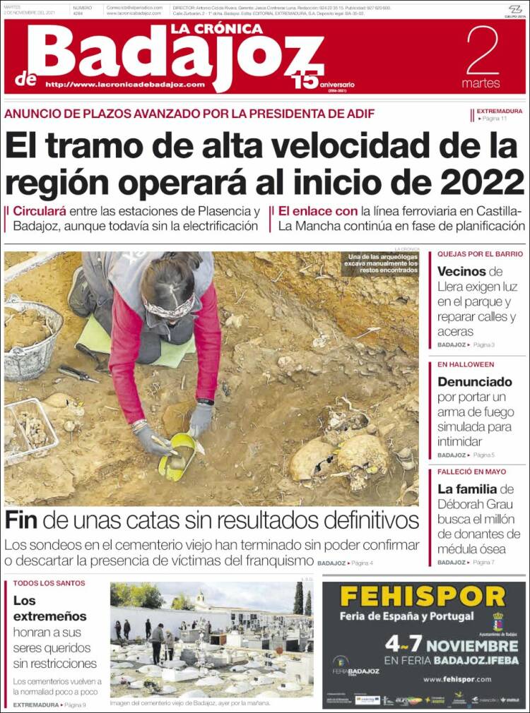 Portada de La Crónica de Badajoz (España)