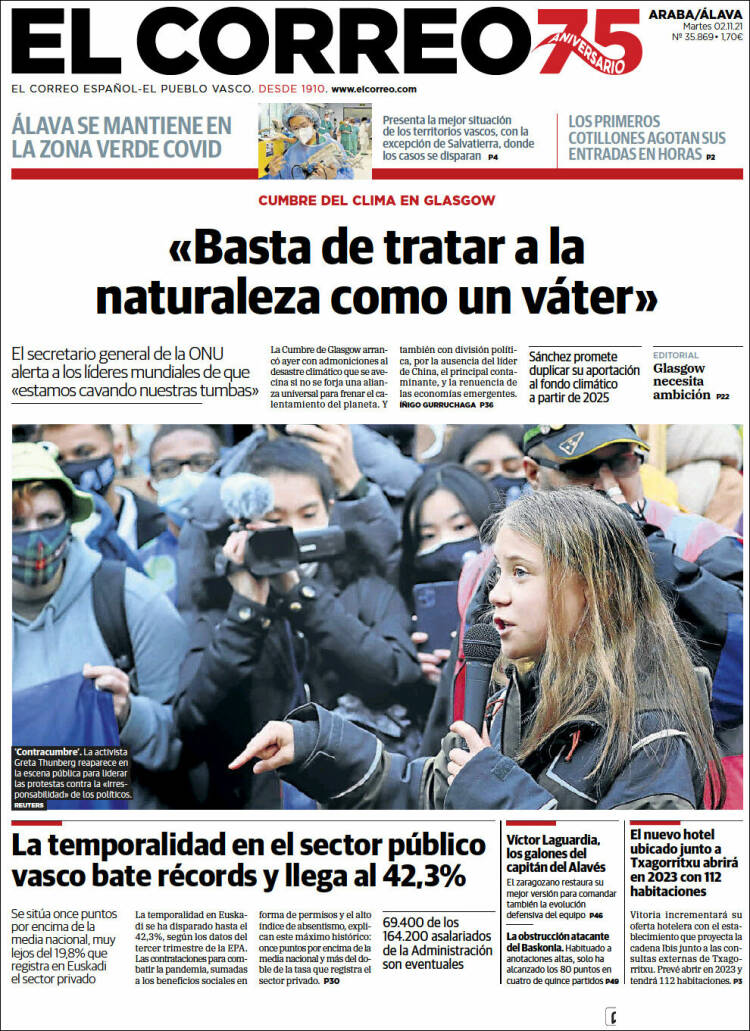 Portada de El Correo - Álava (España)