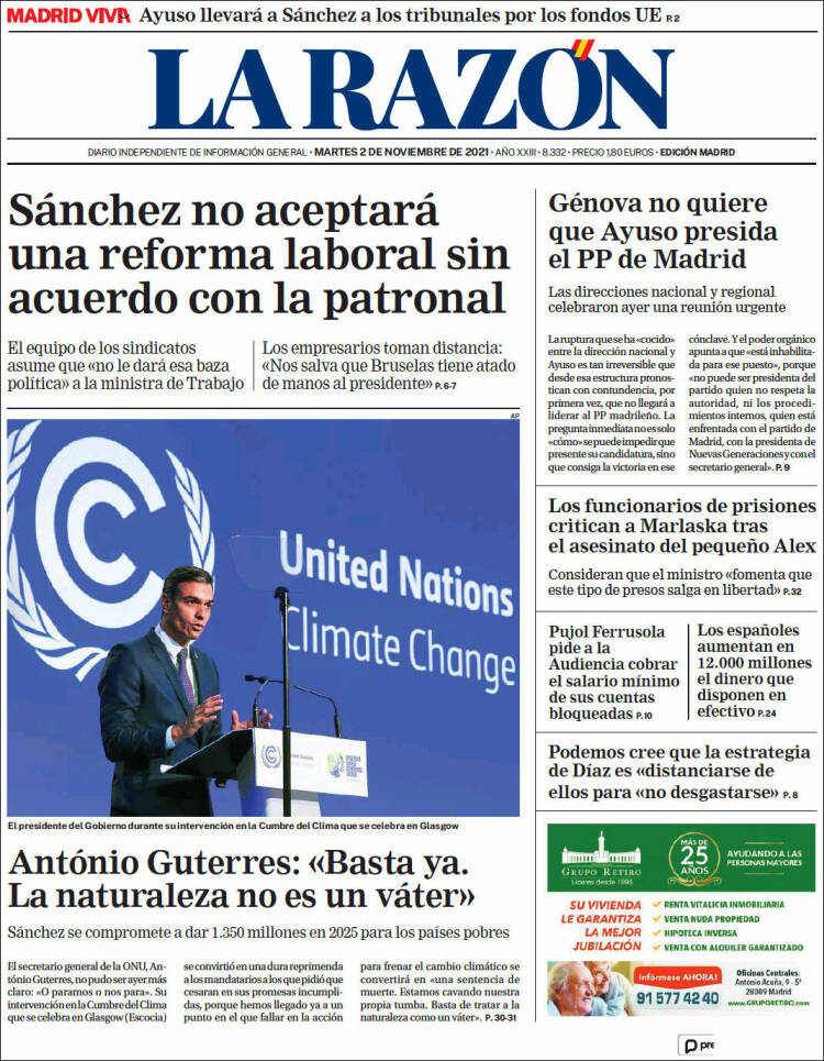 Portada de La Razón (España)