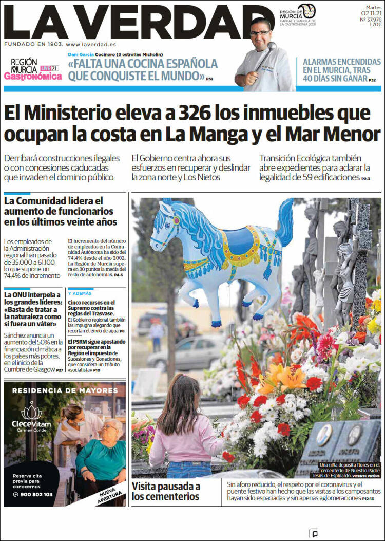 Portada de La Verdad de Murcia (España)