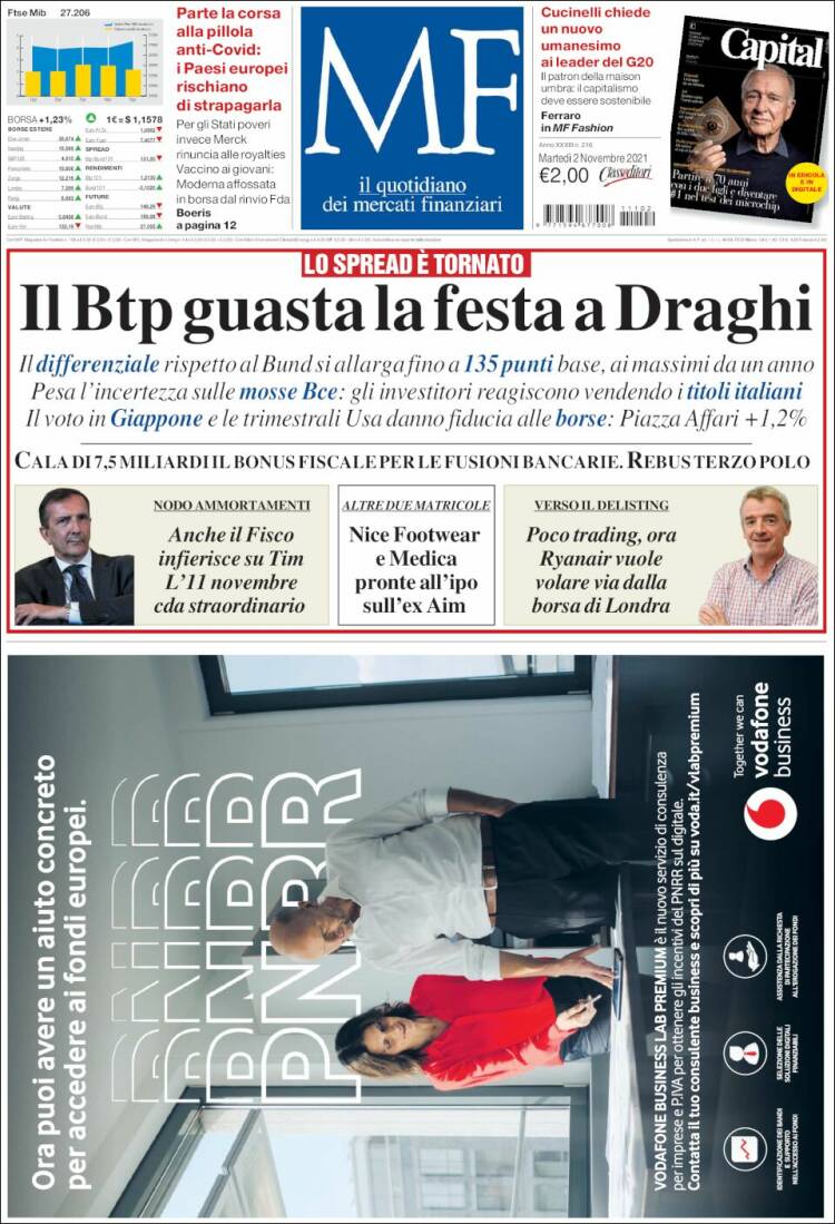 Portada de Milano Finanza (Italia)
