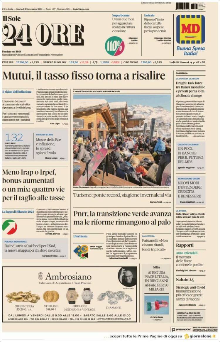 Portada de Il Sole 24 ORE (Italia)