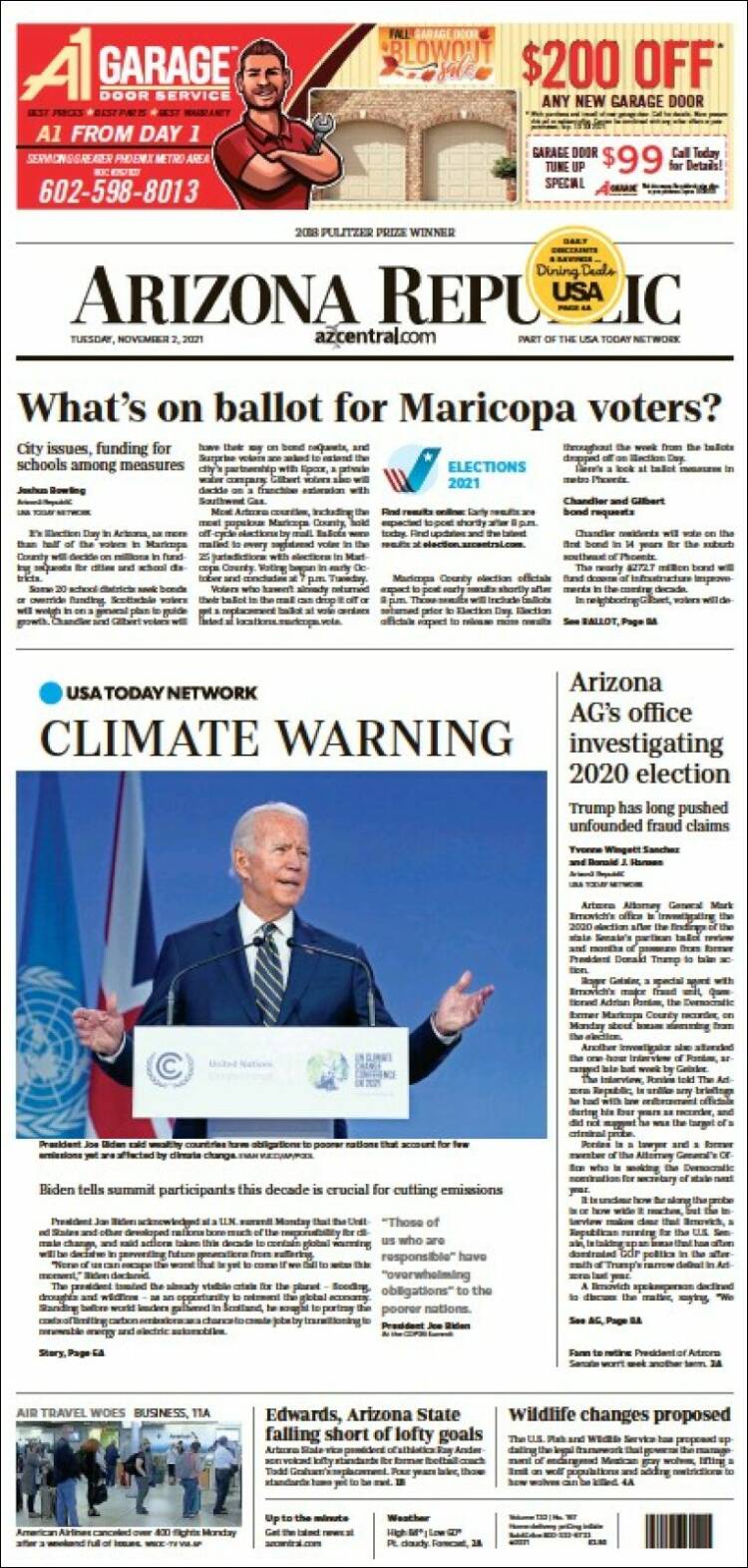 Portada de Arizona Republic News (USA)