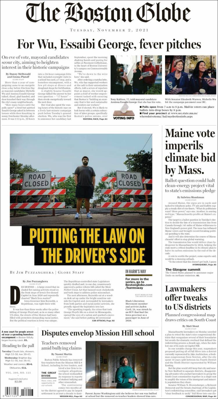 Portada de Boston Globe (USA)