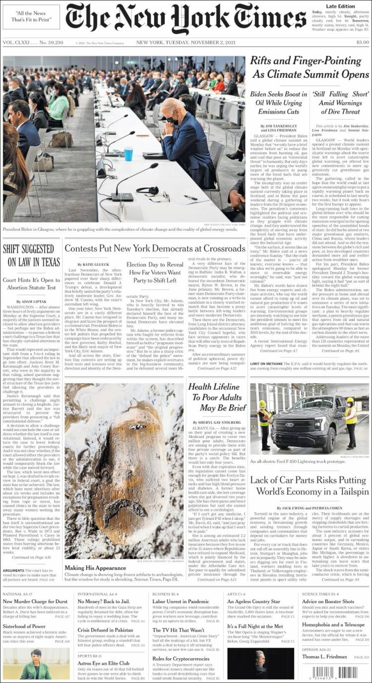 Portada de New York Times (USA)