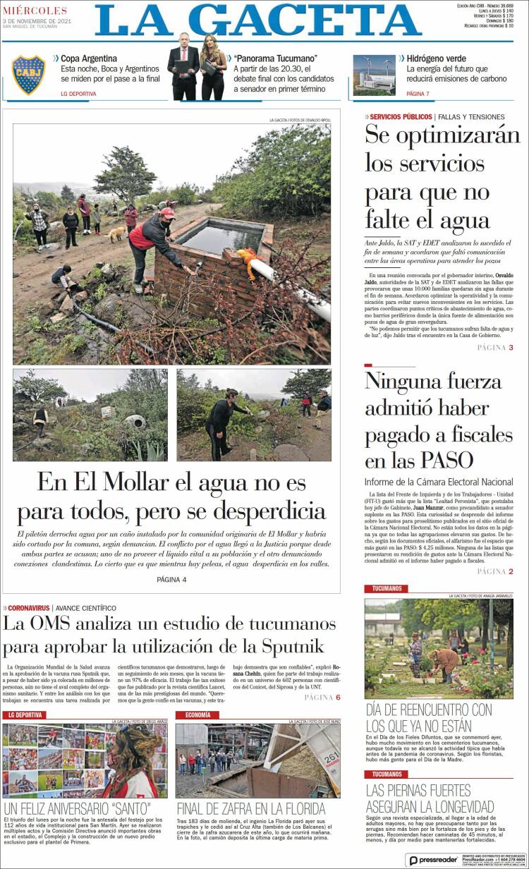 Portada de La Gaceta (Argentina)