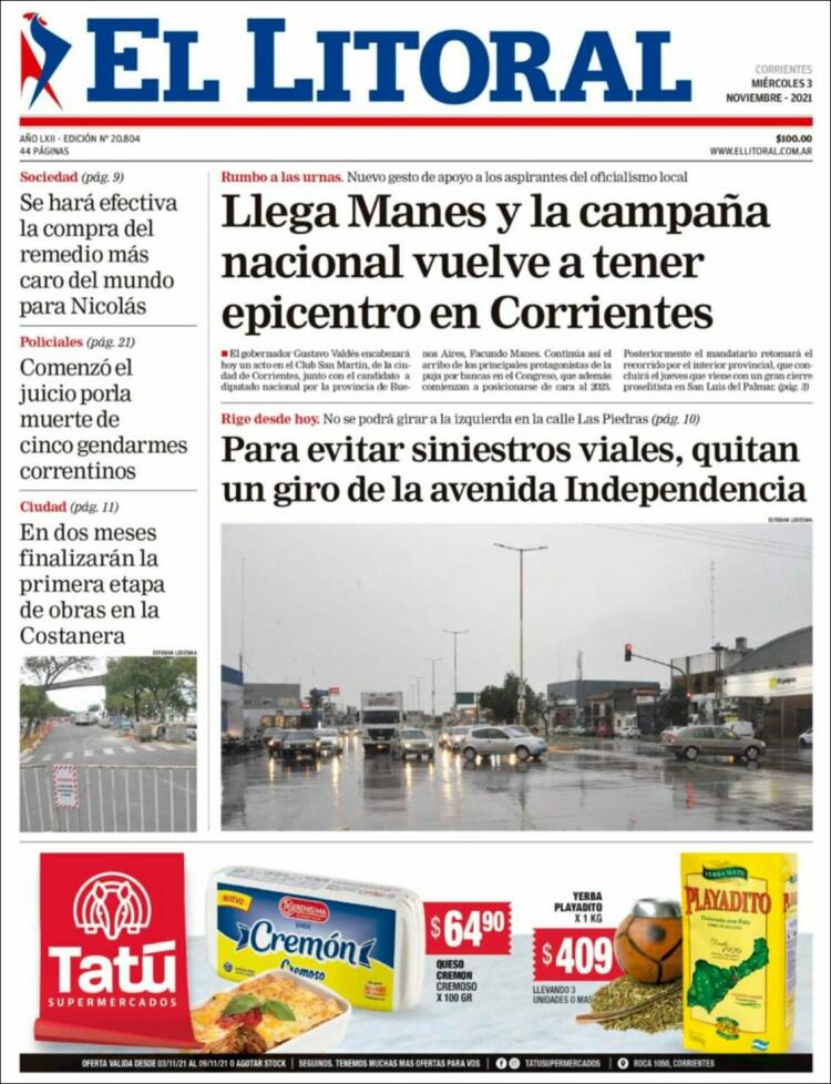 Portada de El Litoral Corrientes (Argentina)