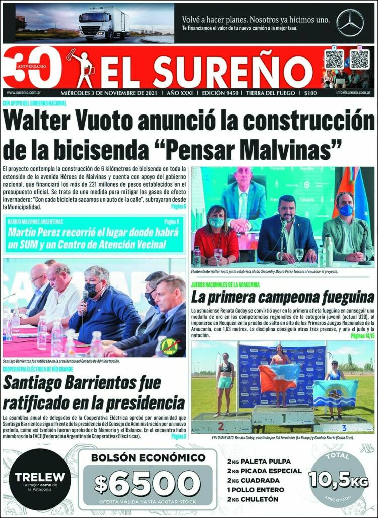 Portada de Diario El Sureño (Argentina)