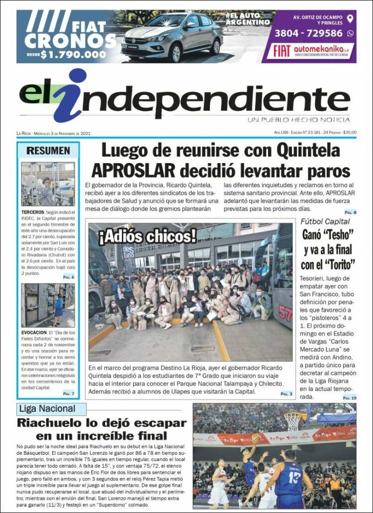 Portada de El Independiente (Argentina)