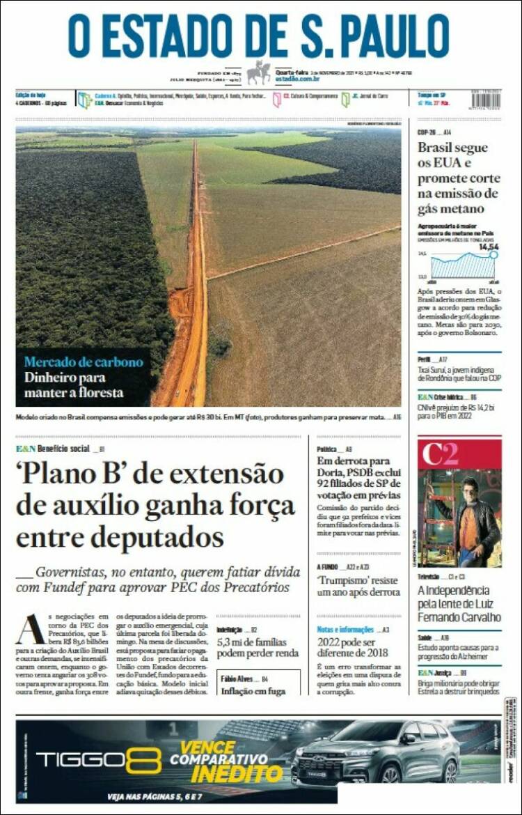 Portada de O Estado de São Paulo (Brasil)