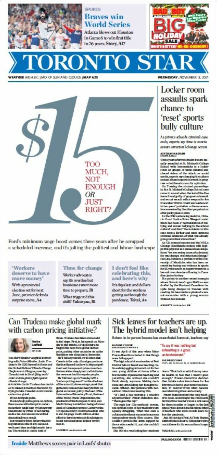 Portada de The Toronto Star (Canada)