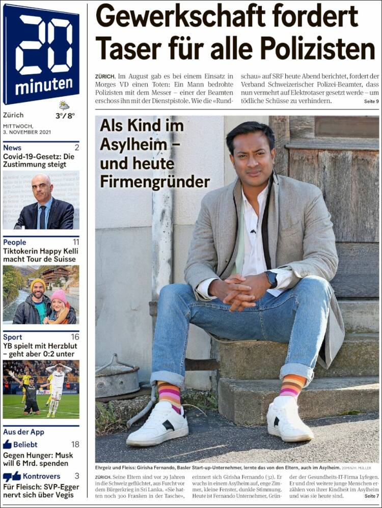 Portada de 20Minuten - Zürich (Suiza)